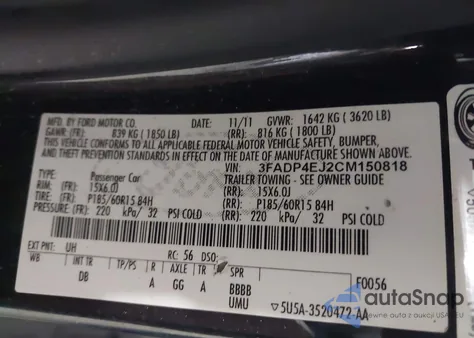 2012 Ford Fiesta Se из США, поврежденный, VIN 3FADP4EJ2CM150818